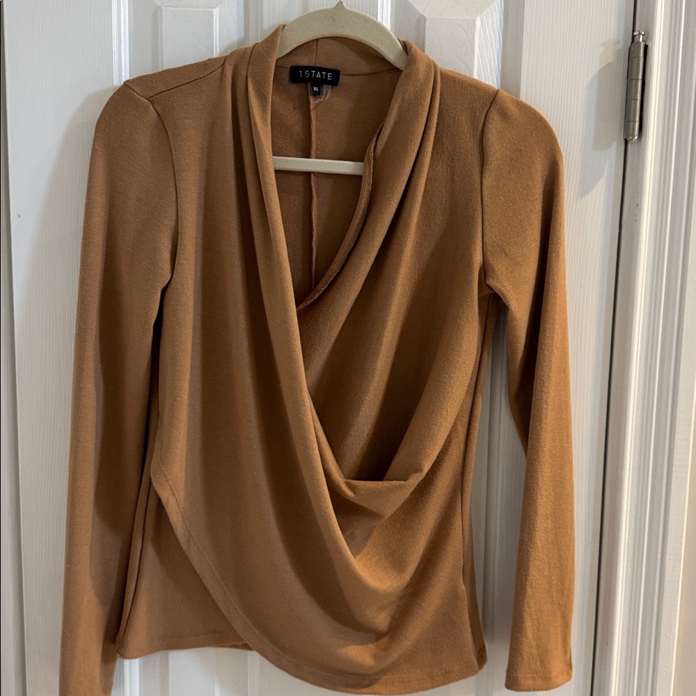 1. STATE Camel Tan Wrap Top w/ Long Sleeves